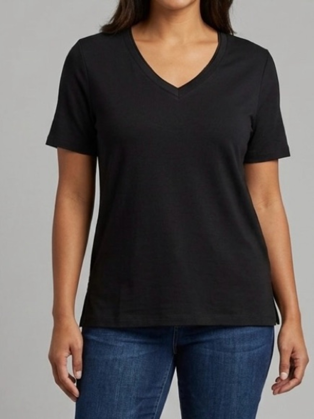 NWT Keren Hart Black V-Neck Short Sleeve Basic T-Shirt Tee Top Size Large